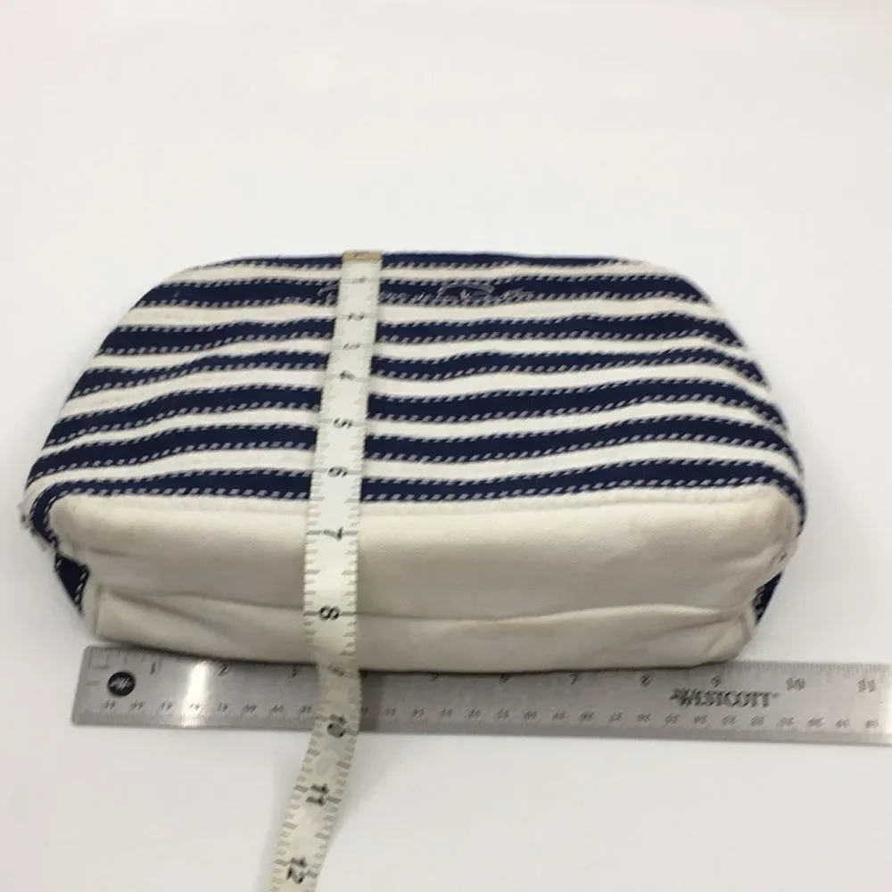 Oscar de la Renta Navy Blue and Cream Striped Padded Makeup / Cosmetic Bag